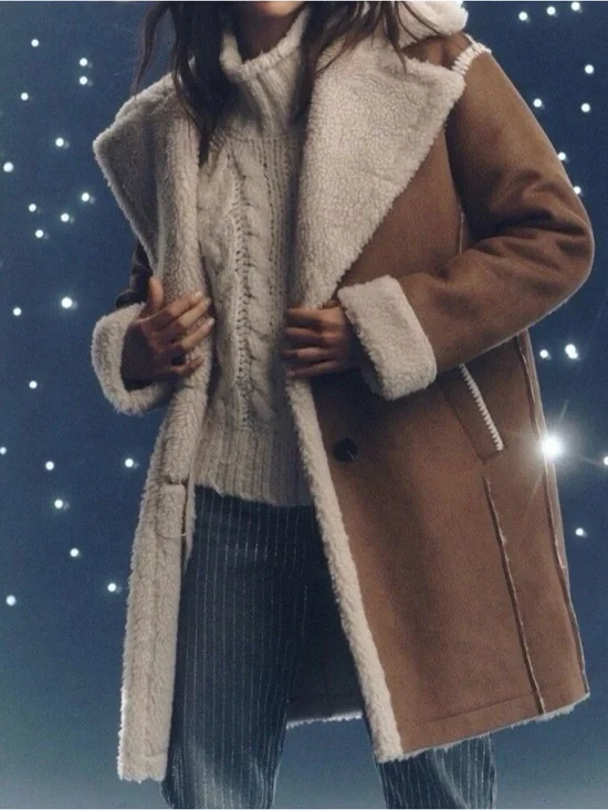 Avec Les Filles anthropologie brown Women’s shearling Coat Sz L NWT - Picture 2 of 6